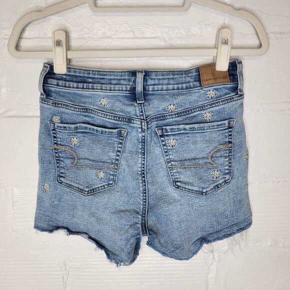 American Eagle Women's Size 4 Jean Shorts Hi Rise Shortie Embroidered Flowers - Picture 2 of 5